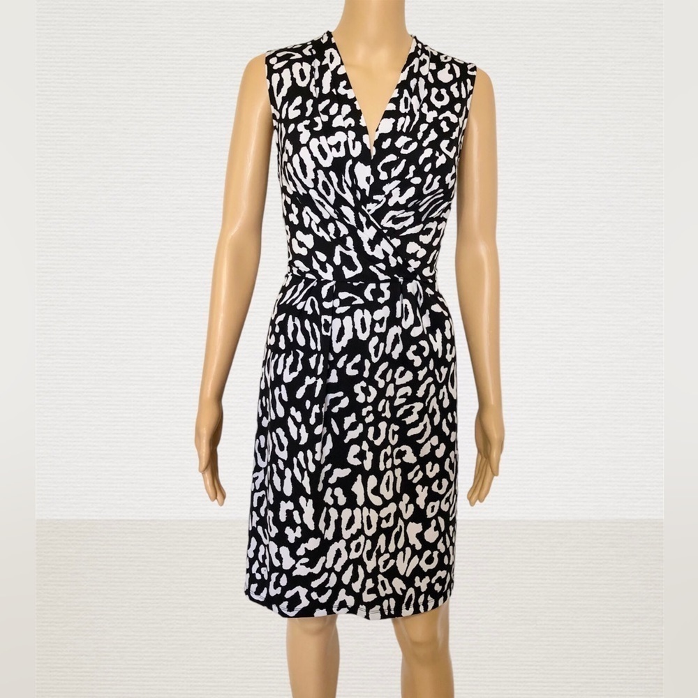 INC International Concepts Black White Leopard Sleeveless Casual Dress Size M